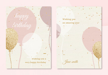 Birthday Greeting Layout with Pink and Gold Balloon Illustration