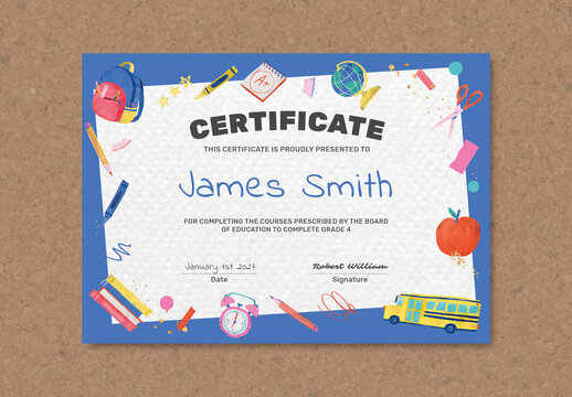 Colorful Elementary Certificate Layout With Cute Doodle Graphics