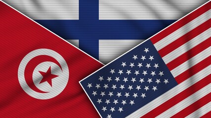 Obraz premium Finland United States of America Tunisia Flags Together Fabric Texture Effect Illustration