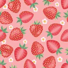 Seamless pattern of fresh strawberry background. Used for magazine, book,card, menu cover, web pages.