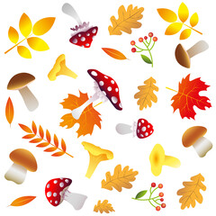 Autumn pattern with mashrooms and leaves