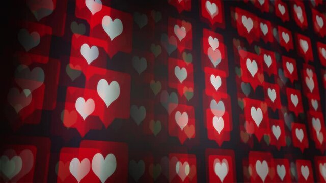 Heart likes perspective background animation loop. A social media motion graphics concept