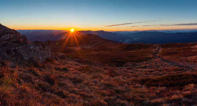 Sunrise observed from the summit of Połonina Caryńska, Bieszczady, Bieszczady National Park
