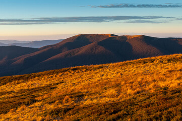 Fototapeta premium Sunrise observed from the summit of Połonina Caryńska, Bieszczady, Bieszczady National Park 