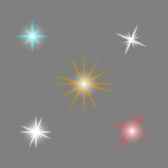 Set of abstract colorful stars on grey background