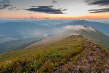 Sunset seen from the summit of Połonina Caryńska, Bieszczady, Bieszczady National Park