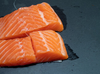 Close up of raw salmon fillet.