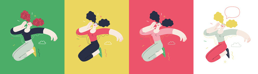 Happiness - happy people jumping in the air cheerfully