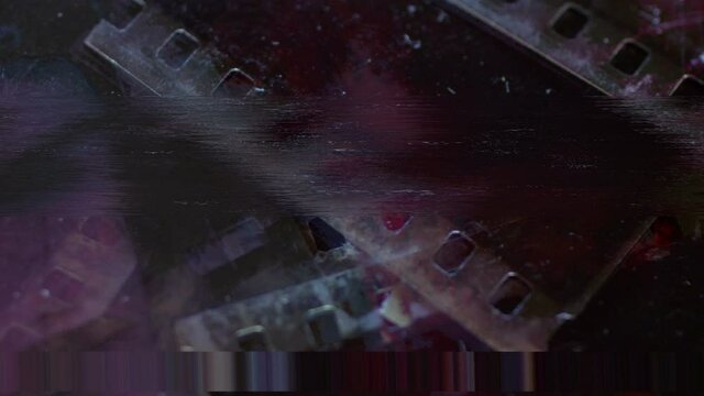 Close up of old vintage slide films glitch effect