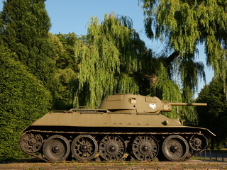 Fototapeta premium T-34/76 Tank standing at Aleja Zwycięstwa in Gdańsk, Poland