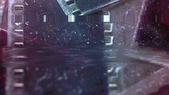 Close up of old vintage slide films glitch effect