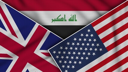 Iraq United States of America United Kingdom Flags Together Fabric Texture Effect Illustration