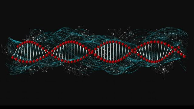 Animation of dna strand spinning over network of connections