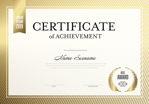 Horizontal Certificate Layout with Golden Elements