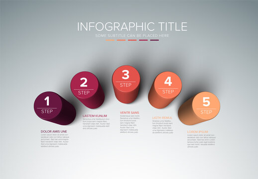 Minimalistic Layout with Five Cylindric Red Circle Steps