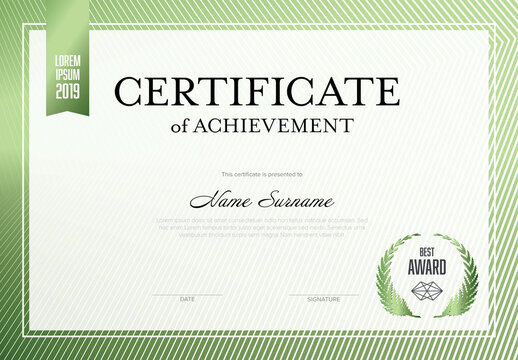 Horizontal Certificate Layout with Metallic Green Elements