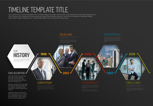 Hexagon Dark Photo Placeholders Timeline Layout