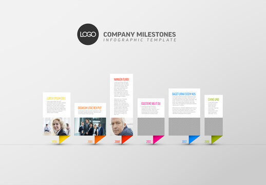 Simple Infographic Timeline Layout with Folded Paper Bubbles