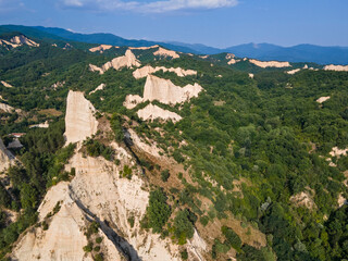 Obraz premium Aerial sunset view of Rozhen sand pyramids, Bulgaria