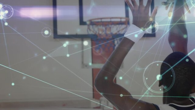 Animation of network of connections over basketball match in gym