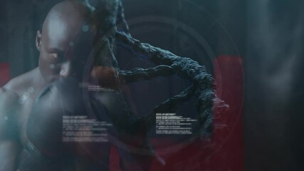 Animation of dna strand over muscular male boxer exercising - Powered by Adobe