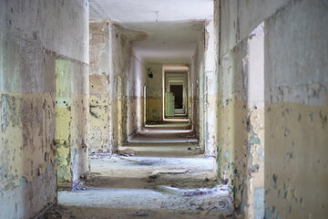 A long corridor in the abandoned place.