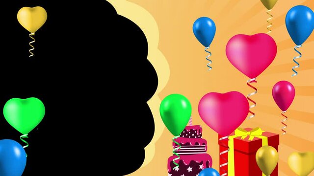 4K Happy Birthday celebration and party frame Decoration background Animation. colorful flying balloons, confetti glitters for event and holiday. Photo overlay editable template a birthday theme.