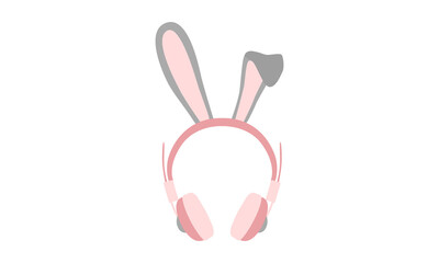 Fototapeta na wymiar Vector of over-ear headphones or earmuffs in shades of pastel pink and gray with rabbit or bunny ears on top. This cute headset is isolated against a white background.
