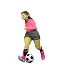 Fototapeta na wymiar ogre girl is playing soccer