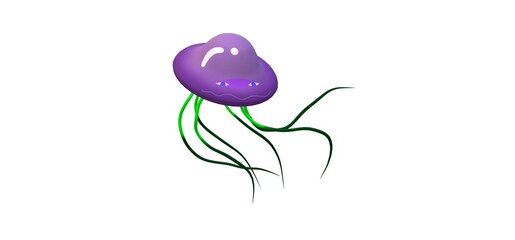 3d purple jellyfish on a white background