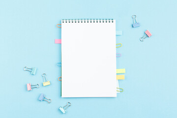 Open notepad with stationery. Office tools.