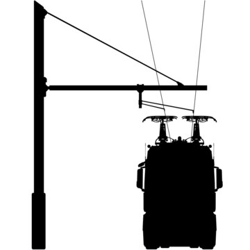 Electric e-truck lorry, Lkw TIR on the overhead line route track on an e-highway. Detailed vector illustration realistic silhouette	
