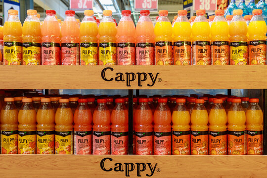 Juice Cappy. Product on a retail shelf. July 14, 2021, Beltsy Moldova, illustrative editorial.