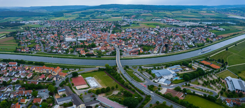 Aerial view around the city Hirschaid in Germany, on a sunny day in spring. © GDMpro S.R.O