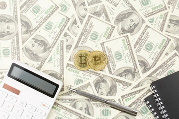 Bitcoin on a dollar background.