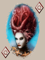 Queen of Diamonds, illustration, playing card