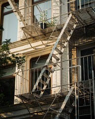 Architectural details and fire escapes in Soho, Manhattan, New York City