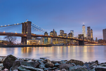 Brooklyn bridge at dusk, New York City.