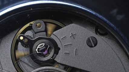 Watch mechanism macro loop. Old vintage clock mechanism working, closeup shot with soft focus....