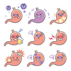 人間の胃のダメージに関する表情セット