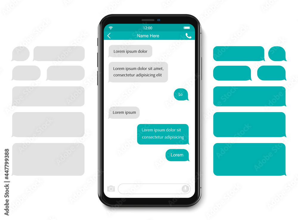Poster smart phone chatting sms template bubbles. place your own text to the message clouds. compose dialog