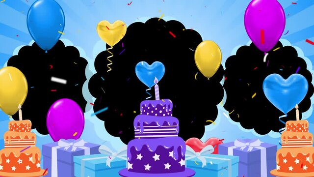 Happy birthday Editable template design with falling confetti, balloons gift. Empty space for Picture message and text. For Kids party, celebrate, Anniversary, Celebration, greeting card invitation .