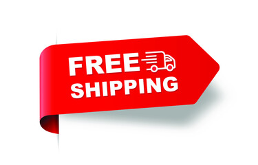 Vector Illustration Modern Free Shipping Shop Now Advertisement Label With Cargo Van