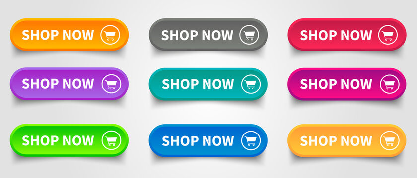 Shop now. Set of button shop now or buy now. Modern collection for web site. Vector illustration.