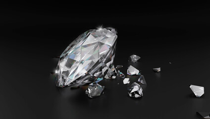 3d render, Sparkling diamond broken