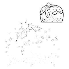 Dot to dot Christmas puzzle for children. Connect dots game. Cake