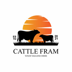 Premium quality Grass Cow Angus Farm Castle Logo Icon Vector