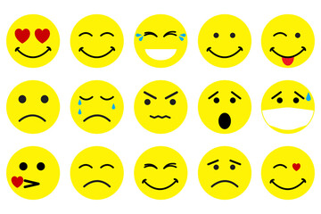 different smiley. Funny cartoon character. Cartoon emoji set. Vector emoticon set. Vector illustration.