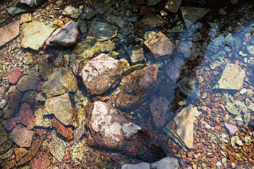Colorful rocks in Virginia River, Glacier National Park, Montana
