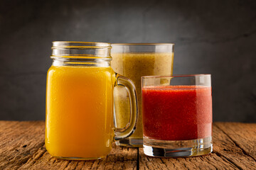 Variety of fruit juices. Fruit smoothies.